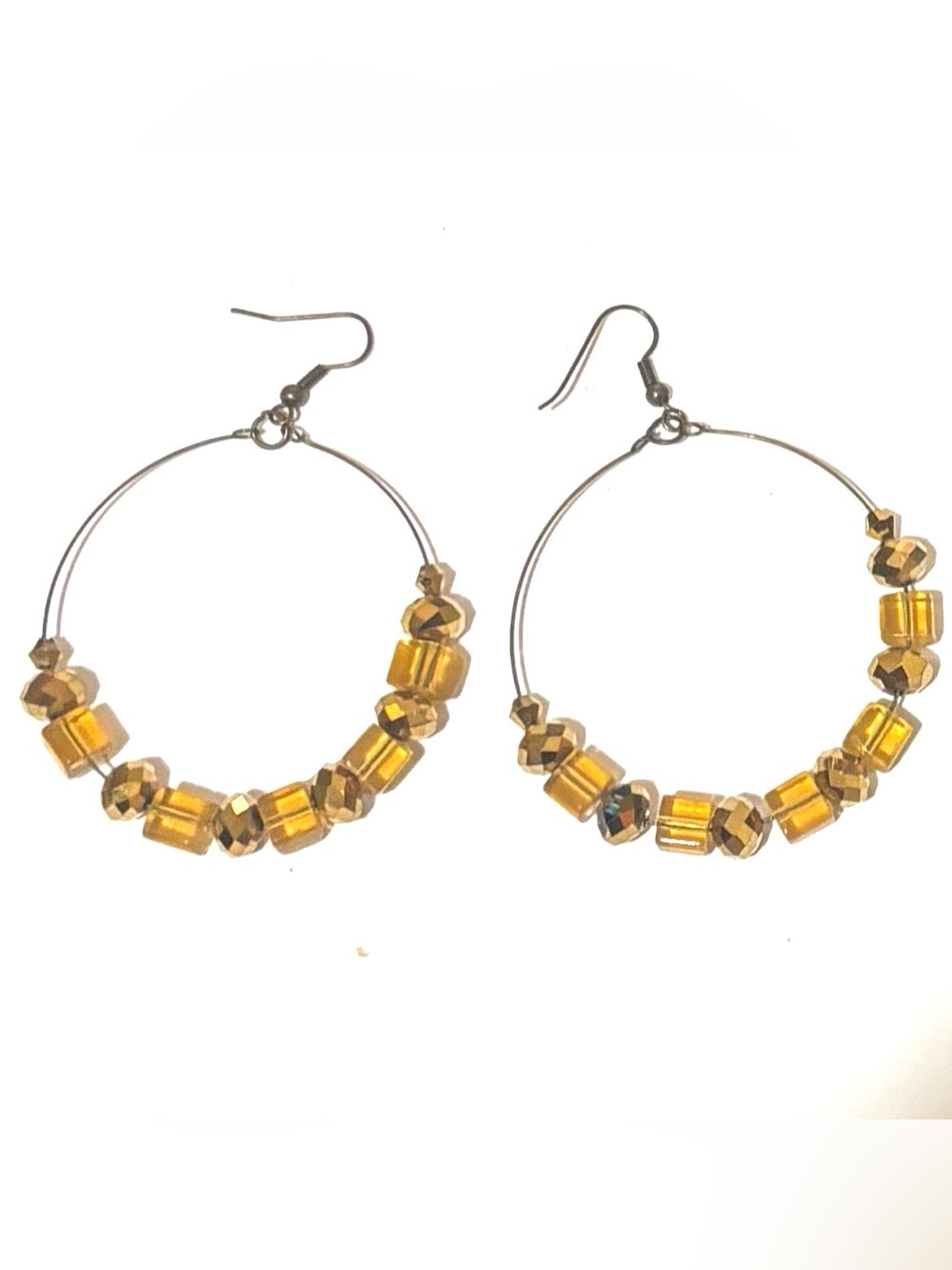 Gold Beaded Hoop Earrings - Unbranded